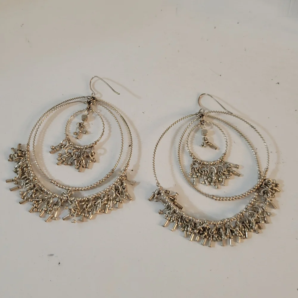 Silvertone Hoop Earrings Banjara Style